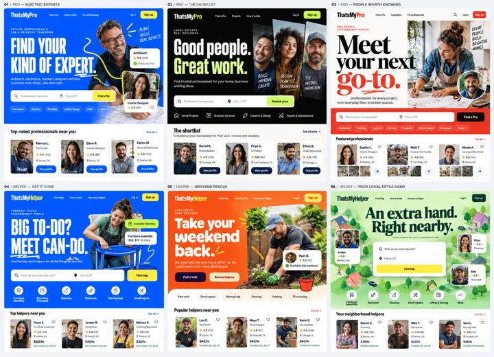 Six bold marketplace homepage concepts