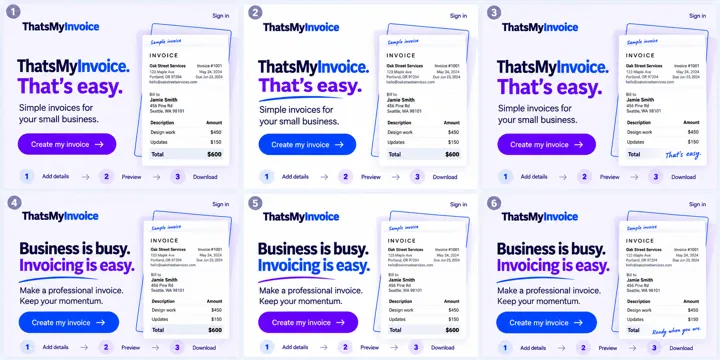 Blue-violet invoice landing page concepts
