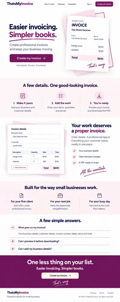 Elegant Plum Invoice Landing Page